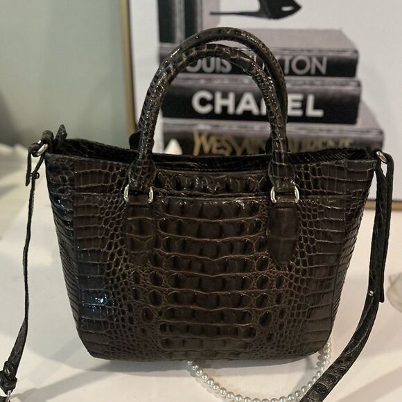 Brahmin Elegant Leather Croc embossed brown handbag shoulder bag - Picture 7 of 11